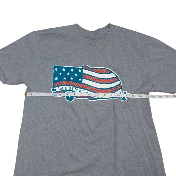 🛍️Gray T-Shirt with American Flag Camper Graphic Summer Time Tee - Picture 3 of 3